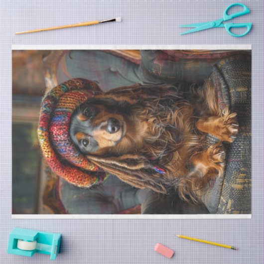 Decoupage grillige Boho Dachshund Hond Tissuepapier (Craft)