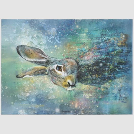 Decoupage grillige Bunny Blue achtergrond Levendig Tissuepapier (Voorkant)
