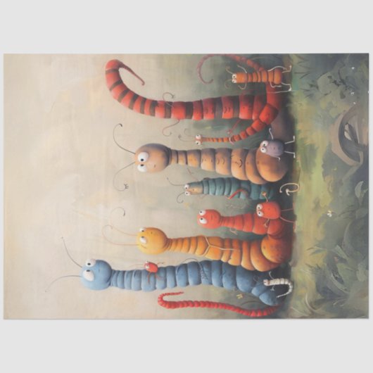 Decoupage grillige Cartoon Boekenwurmen rupsen Tissuepapier (Voorkant)