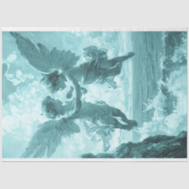 Decoupage grillige cherubs vliegen in de wolken tissuepapier