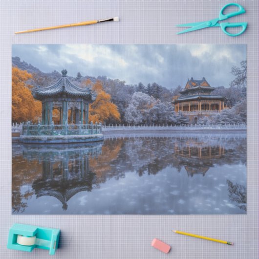 Decoupage grillige Chinese tuin paviljoen tempel Tissuepapier (Craft)