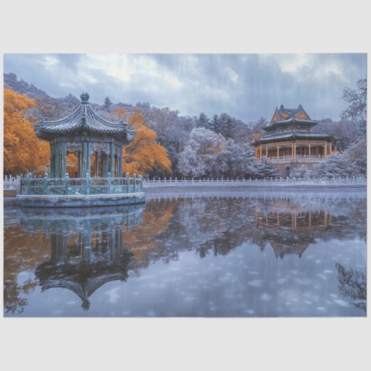 Decoupage grillige Chinese tuin paviljoen tempel Tissuepapier (Voorkant)