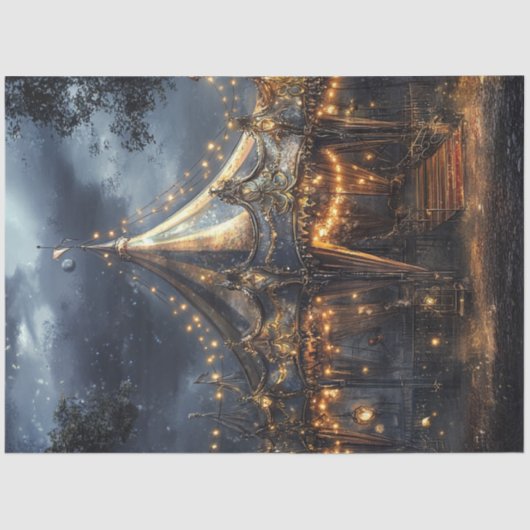 Decoupage grillige circus carrousel tent scene tissuepapier (Voorkant)