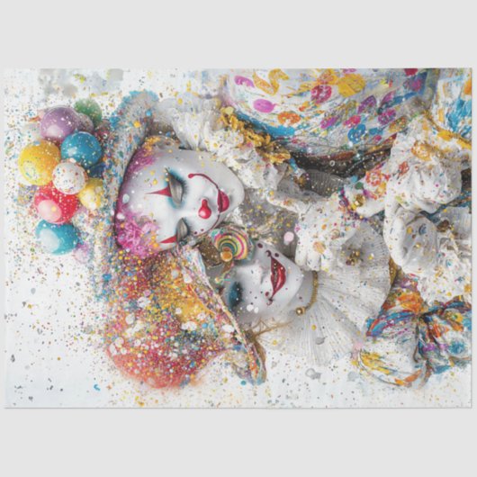 Decoupage grillige clown paar circus tissuepapier (Voorkant)