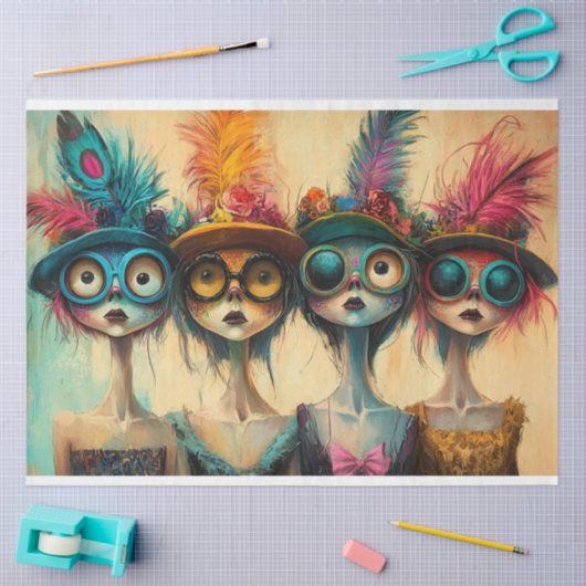 Decoupage grillige dame buurt roddelaars tissuepapier (Craft)