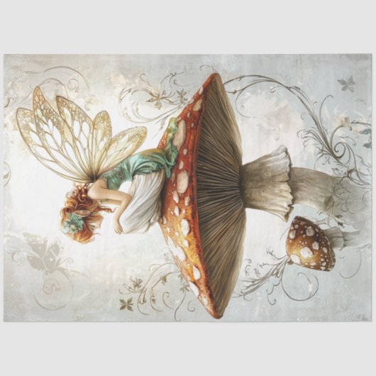 Decoupage grillige fee rode paddestoel kunstwerk tissuepapier (Voorkant)