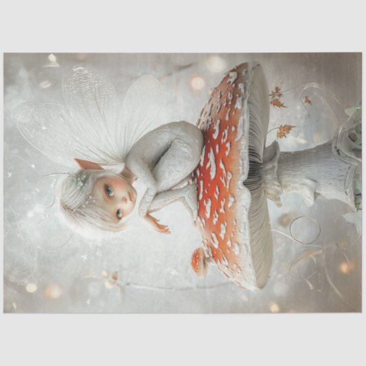 Decoupage grillige fee rode paddestoel vleugels tissuepapier (Voorkant)