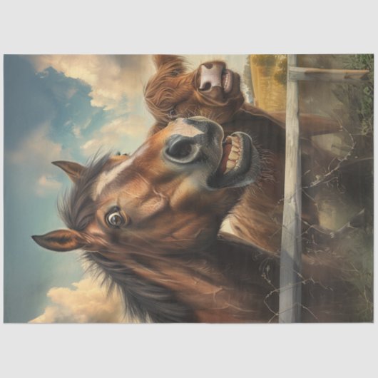 Decoupage grillige foto grappig gezicht paard tissuepapier (Voorkant)