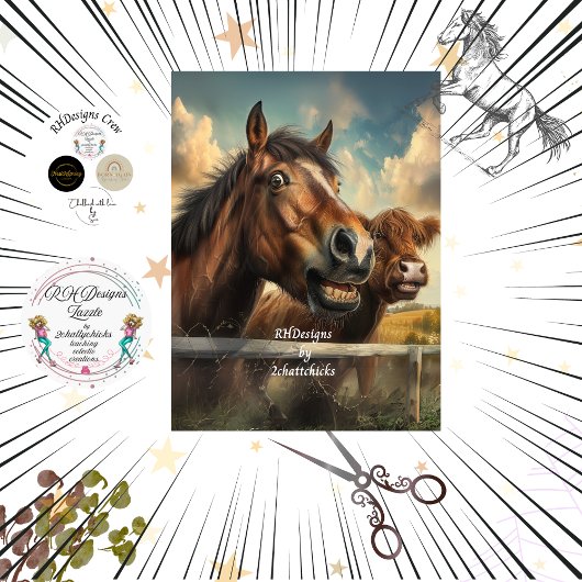 Decoupage grillige foto grappig gezicht paard tissuepapier