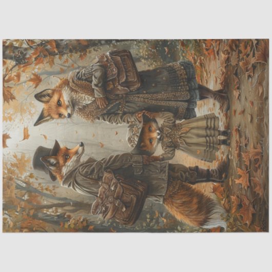 Decoupage grillige Fox familie de bruggen Tissuepapier (Voorkant)
