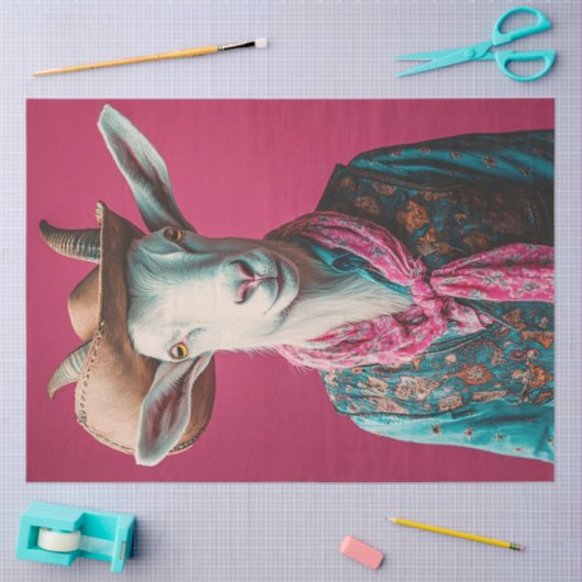 Decoupage grillige geit roze achtergrond tissuepapier (Craft)