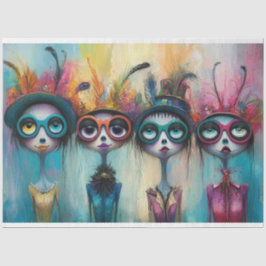 Decoupage grillige gevederde viertal dames tissuepapier