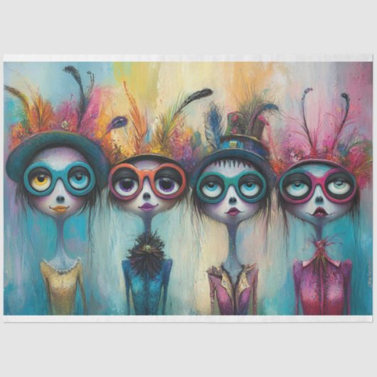 Decoupage grillige gevederde viertal dames tissuepapier (Voorkant)