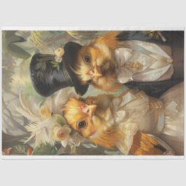 Decoupage grillige haan kip paar getrouwd tissuepapier