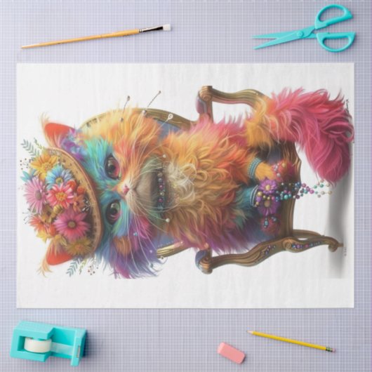 Decoupage grillige helder gekleurde kat Fiesta Tissuepapier (Craft)