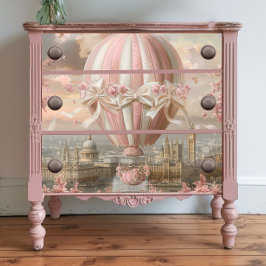 Decoupage grillige hete luchtballon roze wit tissuepapier