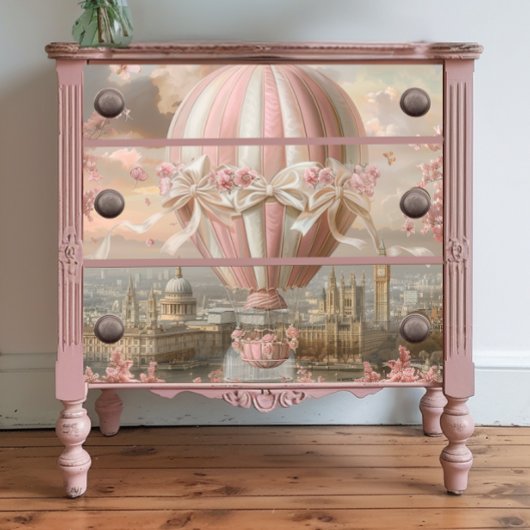 Decoupage grillige hete luchtballon roze wit tissuepapier