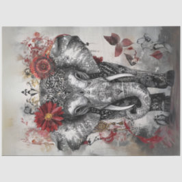 Decoupage grillige ingewikkelde olifant rood zwart tissuepapier