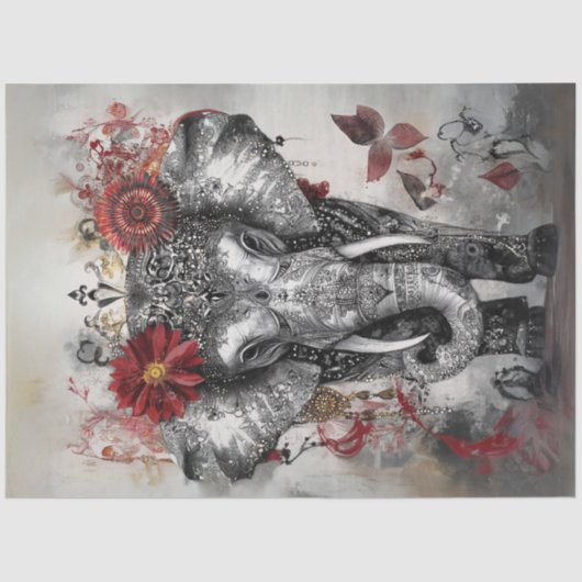 Decoupage grillige ingewikkelde olifant rood zwart tissuepapier (Voorkant)
