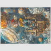 Decoupage grillige jongen rijden in hete luchtball tissuepapier (Voorkant)