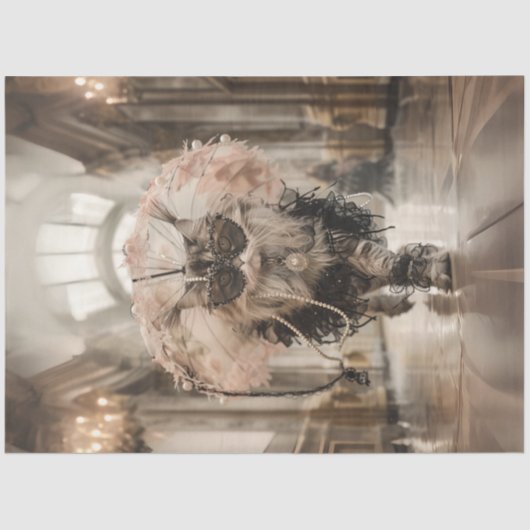 Decoupage grillige kat op loopbrug parels kant tissuepapier (Voorkant)