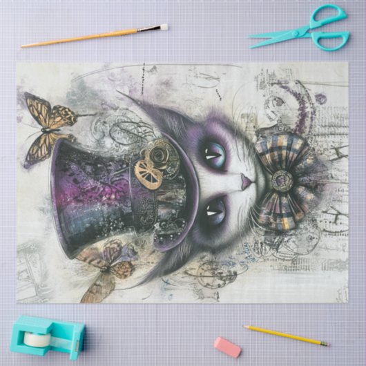 Decoupage grillige kat Top Hat Purples Tissuepapier (Craft)
