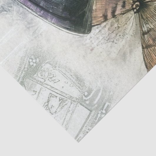 Decoupage grillige kat Top Hat Purples Tissuepapier (Detail)