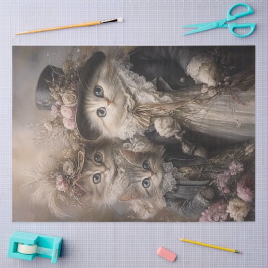 Decoupage grillige katten in  stijl kledij tissuepapier (Craft)