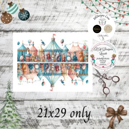 Decoupage grillige kerstcircus scene tissuepapier