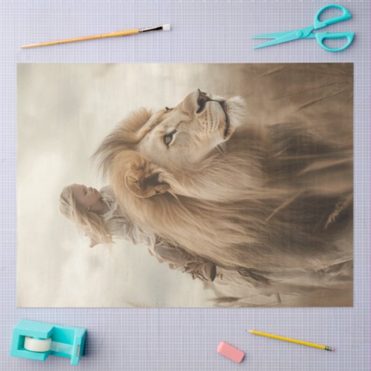 Decoupage grillige kind rijden leeuw tissuepapier (Craft)