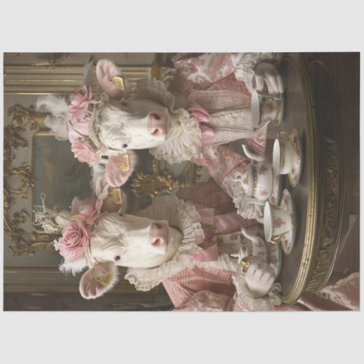 Decoupage grillige Koe Daisy & Rosie Tea Party Tissuepapier (Voorkant)