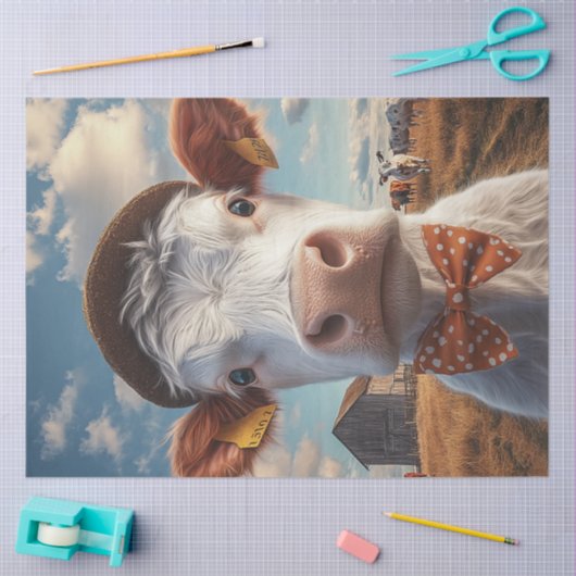 Decoupage grillige Koe Gezicht & Pet Tissuepapier (Craft)