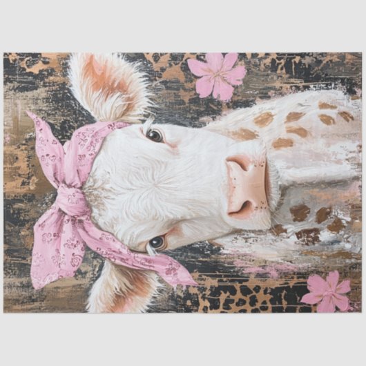 Decoupage grillige Koe Pink Bandana Tissuepapier (Voorkant)