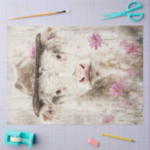 Decoupage grillige Koe schilderij roze bloemen Tissuepapier (Craft)