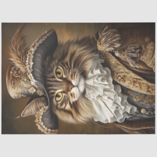 Decoupage grillige koninklijke kat Franse kleding Tissuepapier (Voorkant)