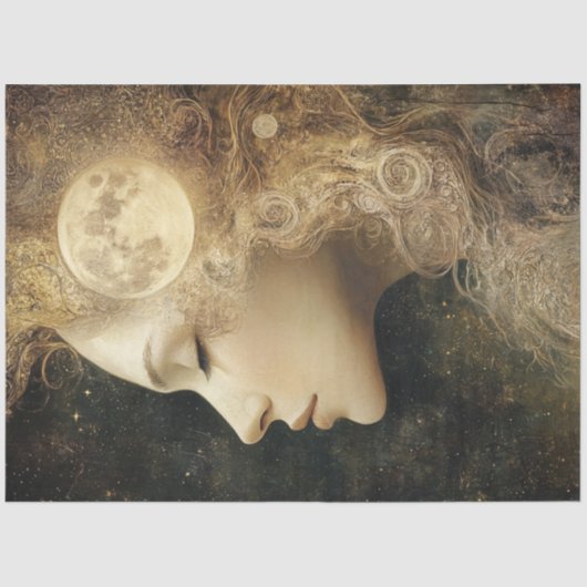 Decoupage grillige Lady Hemelse Maan Elementen Tissuepapier (Voorkant)