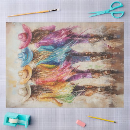 Decoupage grillige levendige gekleurde cowgirls tissuepapier (Craft)