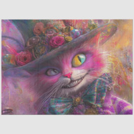 Decoupage grillige levendige gekleurde kat in een  tissuepapier