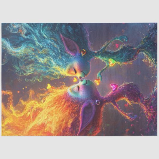 Decoupage grillige levendige hart fee personages tissuepapier (Voorkant)