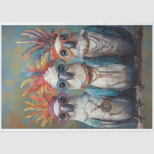 Decoupage grillige maffe levendige kaketoes vogels tissuepapier (Voorkant)