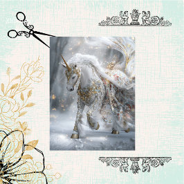 Decoupage grillige majestueuze eenhoorn verfraaid tissuepapier