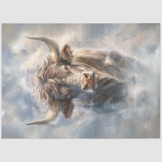 Decoupage grillige majestueuze stier grote hoorns tissuepapier (Voorkant)