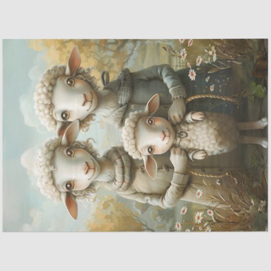 Decoupage grillige mama vader Baby schaap Tissuepapier (Voorkant)