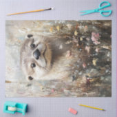 Decoupage grillige otter op het gebied van bloemen tissuepapier (Craft)