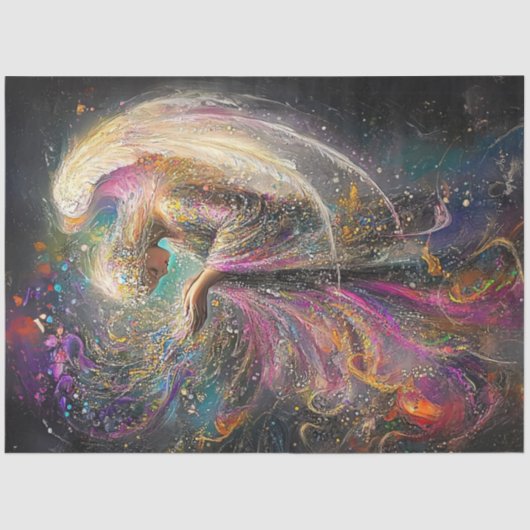 Decoupage grillige Paasengel wervelende kleuren Tissuepapier (Voorkant)