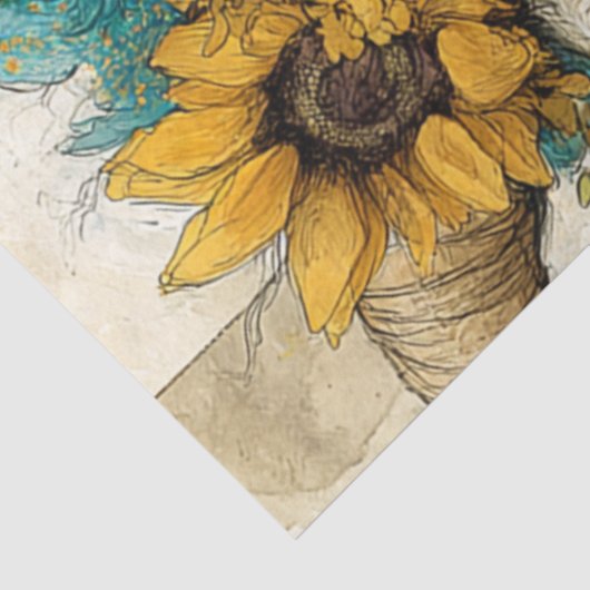 Decoupage grillige patchwork geit Zonnebloemen Tissuepapier (Detail)