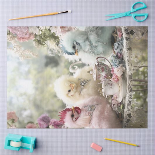 Decoupage grillige pluizige kleurrijke kippen part tissuepapier (Craft)