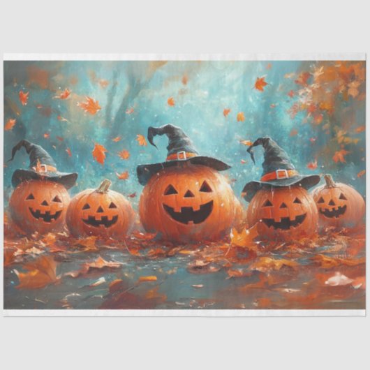 Decoupage grillige pompoen Jack-o-Lantern familie Tissuepapier (Voorkant)