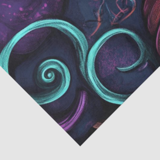 Decoupage grillige pompoenen Paarse Blauwgroen roo Tissuepapier (Detail)