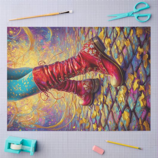 Decoupage grillige rode laarzen Fantasy kunstwerk Tissuepapier (Craft)